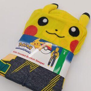 Pokemon Kids Pikachu Hooded Blanket Sleeper Pajamas Size 8 one-piece Zipper Down